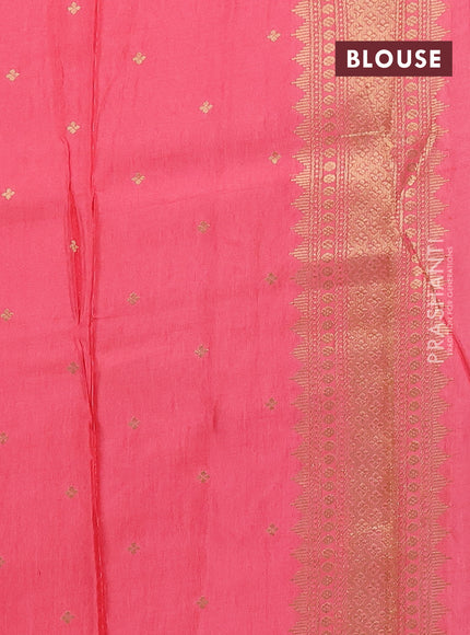 Semi mysore silk saree maroon and peach pink with allover self emboss & zari woven buttas and long zari woven border