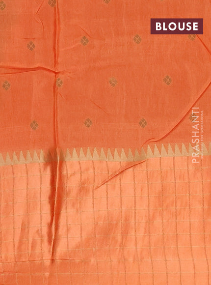 Semi mysore silk saree orange and allover zari woven buttas and zari checks muniya butta border
