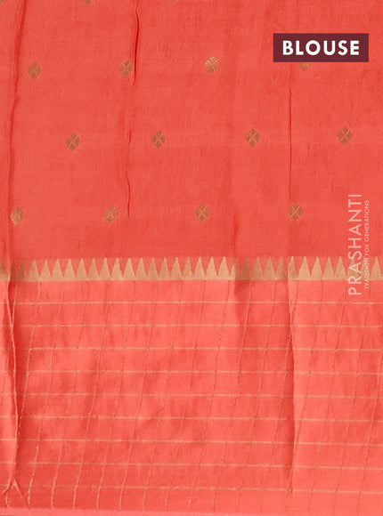 Semi mysore silk saree peacock blue and orange allover zari woven buttas and zari checks muniya butta border