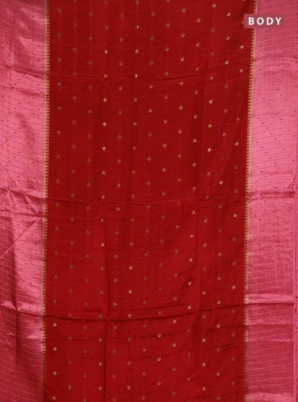 Semi mysore silk saree maroon and peach pink allover zari woven buttas and zari checks muniya butta border