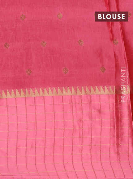 Semi mysore silk saree maroon and peach pink allover zari woven buttas and zari checks muniya butta border