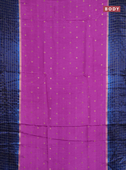 Semi mysore silk saree purple and navy blue allover zari woven buttas and zari checks muniya butta border