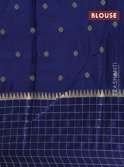 Semi mysore silk saree purple and navy blue allover zari woven buttas and zari checks muniya butta border