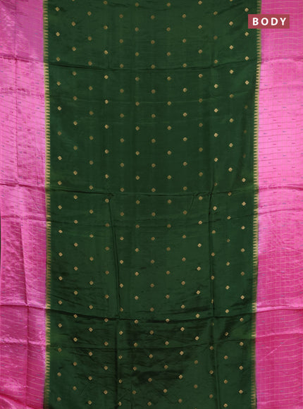 Semi mysore silk saree green and light pink allover zari woven buttas and zari checks muniya butta border