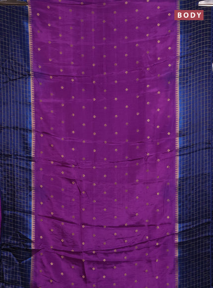 Semi mysore silk saree purple and navy blue allover zari woven buttas and zari checks muniya butta border