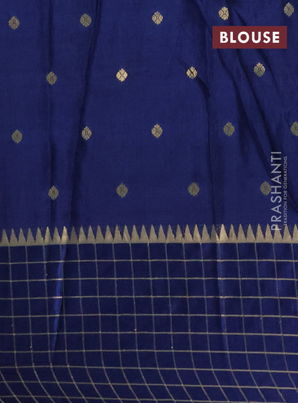 Semi mysore silk saree purple and navy blue allover zari woven buttas and zari checks muniya butta border