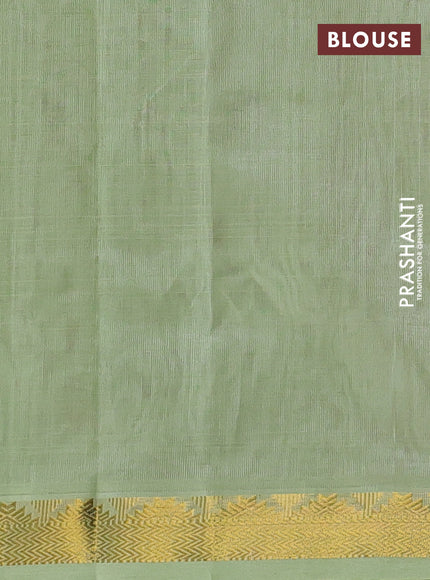 Silk cotton saree maroon and pista green with plain body and temple zari woven border