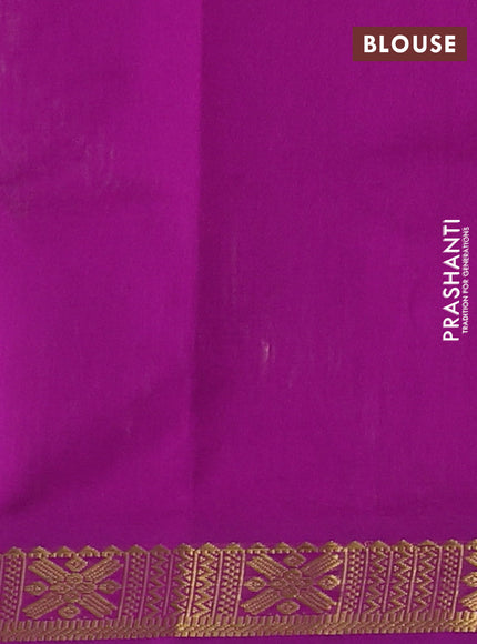 Silk cotton saree light green and purple with plain body and zari woven border