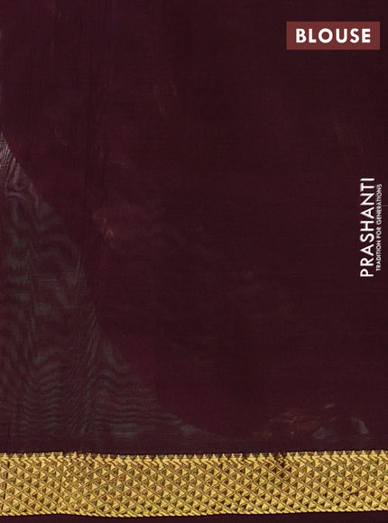 Silk cotton saree pastel grey and deep wine shade with plain body and zari woven border