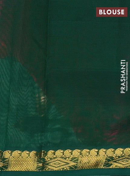 Silk cotton saree candy pink and green with plain body and zari woven border