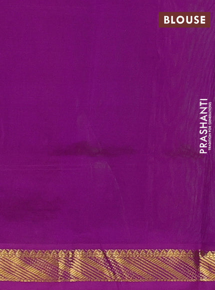 Silk cotton saree light green and purple with plain body and zari woven border