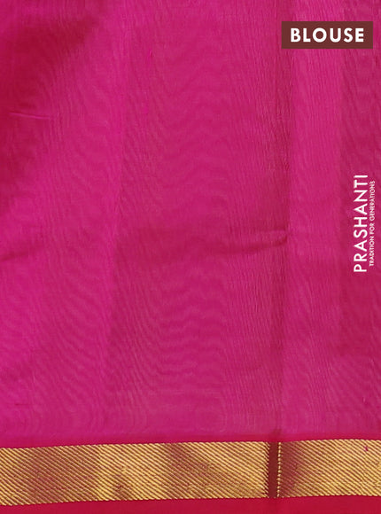Silk cotton saree dark sandal and pink with plain body and zari woven border