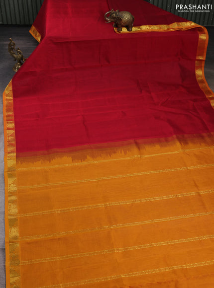 Silk cotton saree maroon and dark mustard with plain body and annam & temple zari woven border