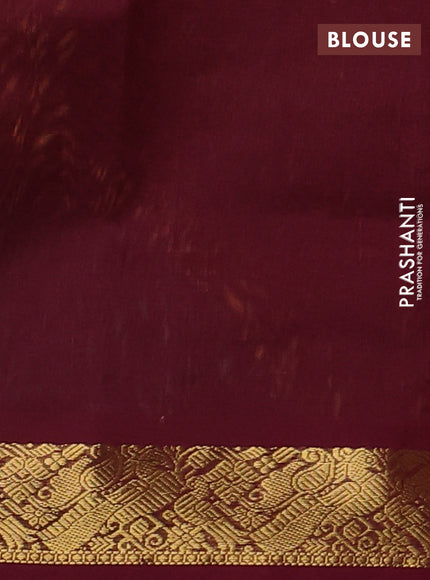 Silk cotton saree mustard yellow and deep maroon with plain body and zari woven border