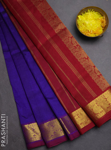 Silk cotton saree violet and deep maroon with plain body and annam zari woven border