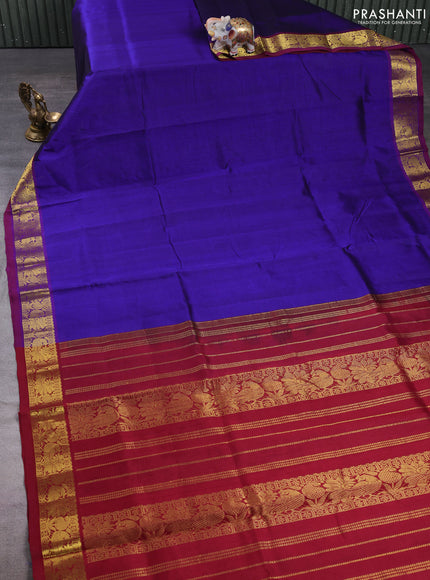 Silk cotton saree violet and deep maroon with plain body and annam zari woven border