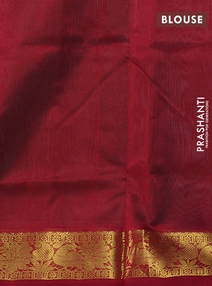 Silk cotton saree teal green and maroon with plain body and zari woven border