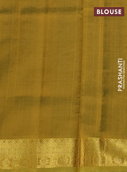 Silk cotton saree green and mehendi green with plain body and zari woven border