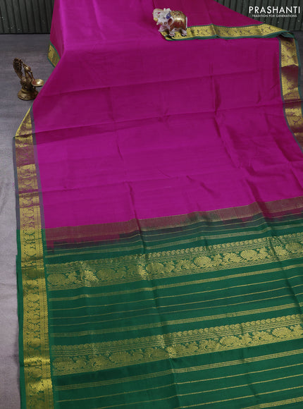 Silk cotton saree pink and green with plain body and zari woven border