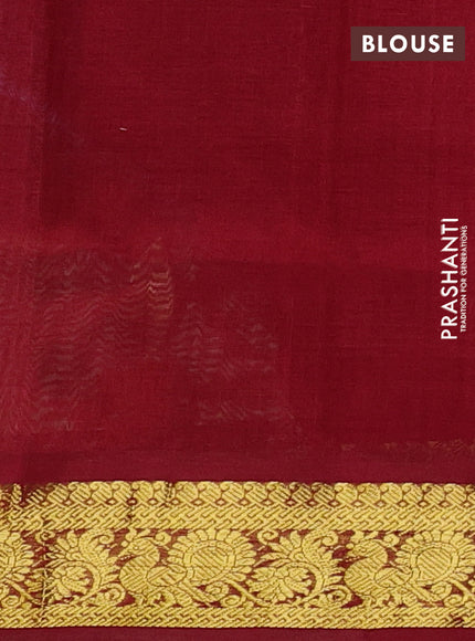 Silk cotton saree teal blue and maroon with plain body and zari woven border