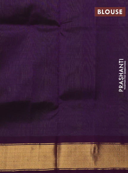 Silk cotton saree green and violet with plain body and zari woven border