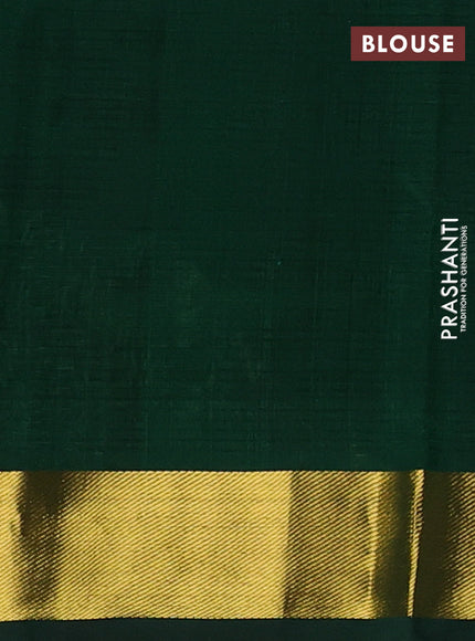 Silk cotton saree bottle green with plain body and zari woven border
