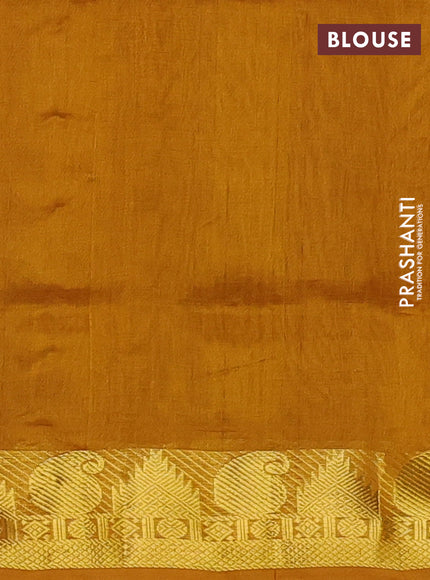 Silk cotton saree purple and mustard yellow with plain body and paisley & temple zari woven border
