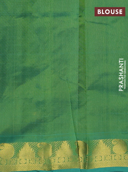 Silk cotton saree deep maroon and teal green with plain body and paisley & temple zari woven border