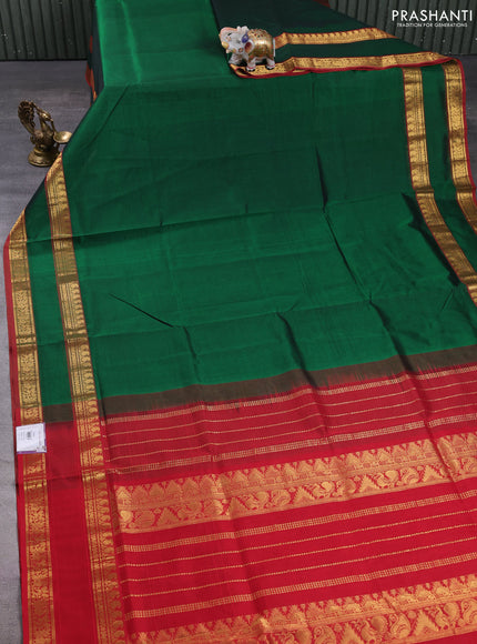 Silk cotton saree green and maroon with plain body and rettapet zari woven border