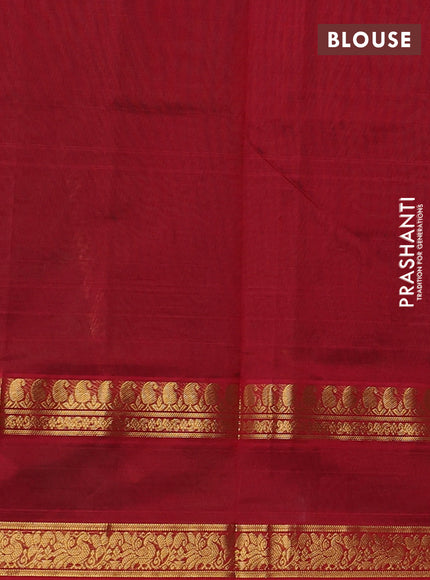Silk cotton saree green and maroon with plain body and rettapet zari woven border