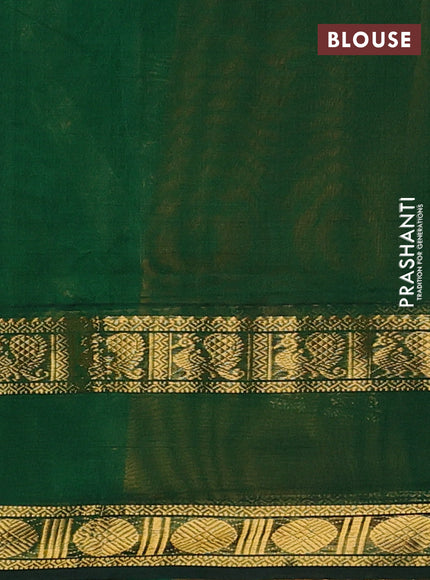Silk cotton saree sunset orange and green with plain body and rettapet zari woven border