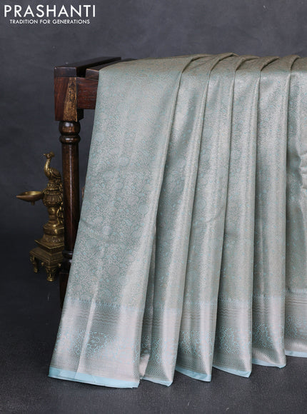 Bangalori tissue silk saree pastel blue with allover zari woven brocade weaves and zari woven border
