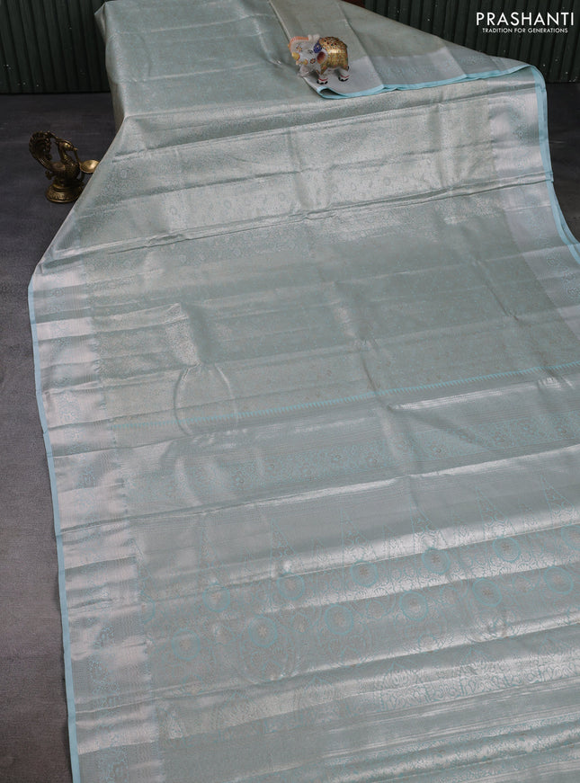 Bangalori tissue silk saree pastel blue with allover zari woven brocade weaves and zari woven border