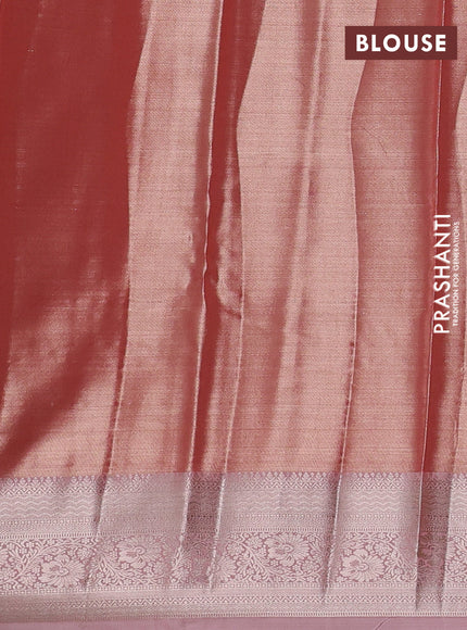 Bangalori tissue silk saree peach pink with allover zari woven brocade weaves and zari woven border