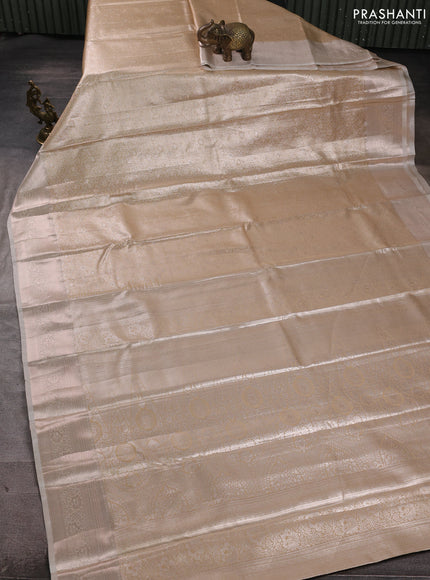 Bangalori tissue silk saree cream with allover zari woven brocade weaves and zari woven border