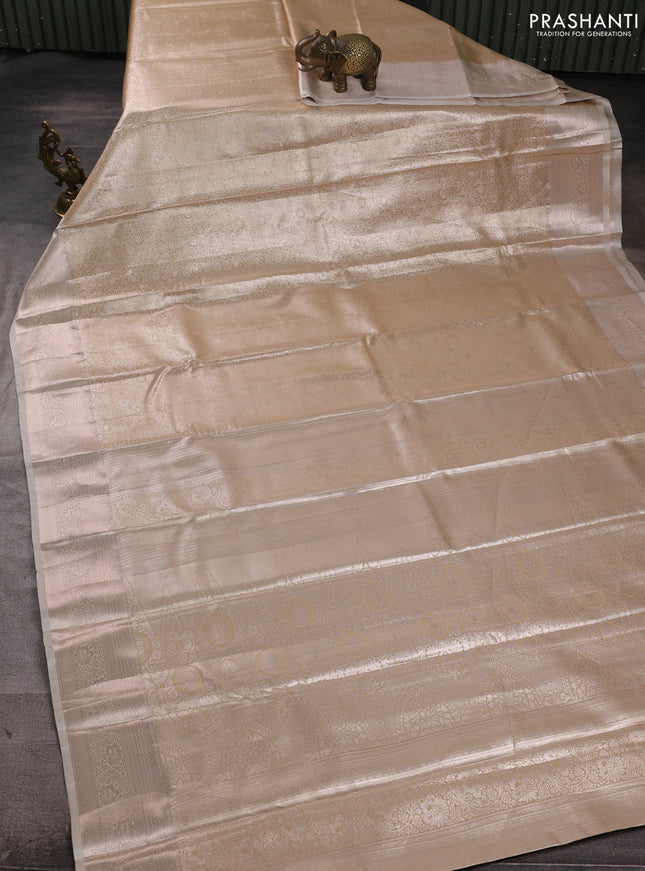 Bangalori tissue silk saree cream with allover zari woven brocade weaves and zari woven border