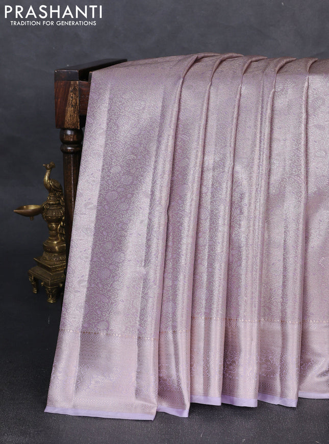 Bangalori tissue silk saree lavender with allover zari woven brocade weaves and zari woven border