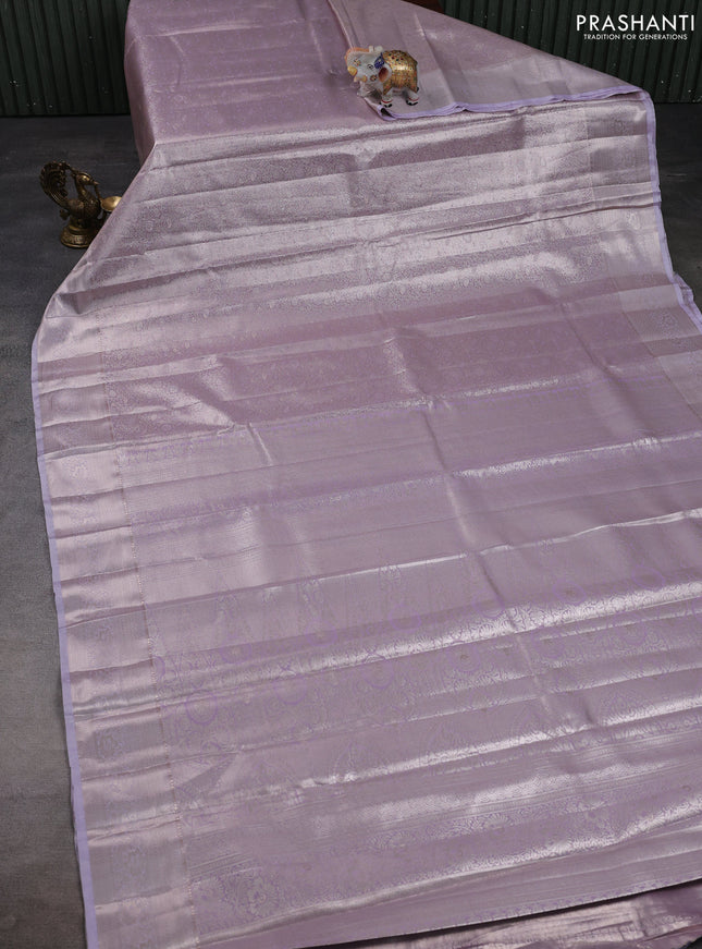 Bangalori tissue silk saree lavender with allover zari woven brocade weaves and zari woven border