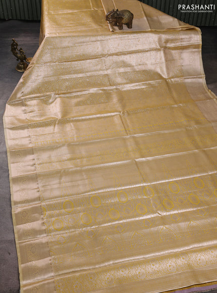 Bangalori tissue silk saree sandal with allover zari woven brocade weaves and zari woven border
