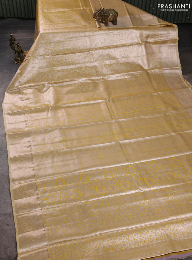 Bangalori tissue silk saree sandal with allover zari woven brocade weaves and zari woven border