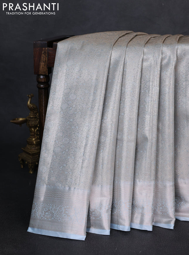 Bangalori tissue silk saree pastel blue with allover zari woven brocade weaves and zari woven border