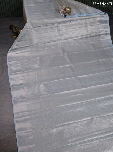 Bangalori tissue silk saree pastel blue with allover zari woven brocade weaves and zari woven border