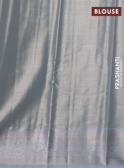 Bangalori tissue silk saree pastel blue with allover zari woven brocade weaves and zari woven border