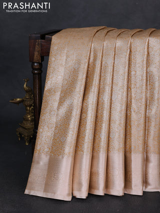 Bangalori tissue silk saree sandal with allover zari woven brocade weaves and zari woven border