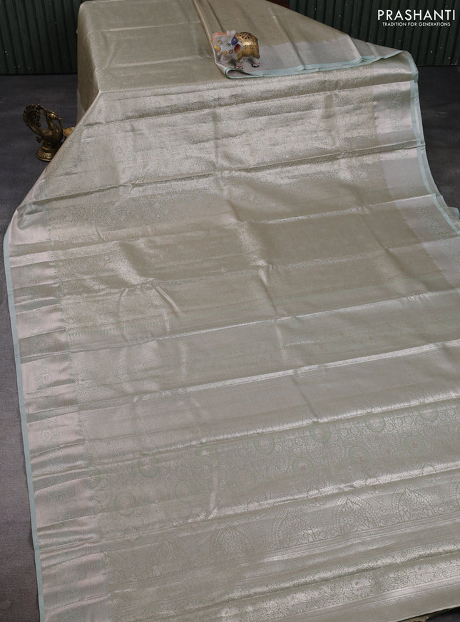 Bangalori tissue silk saree pista green with allover zari woven brocade weaves and zari woven border