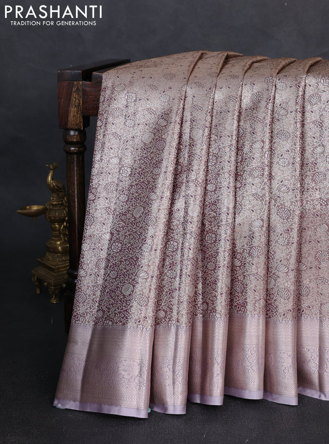 Bangalori tissue silk saree purple shade with allover zari woven brocade weaves and zari woven border