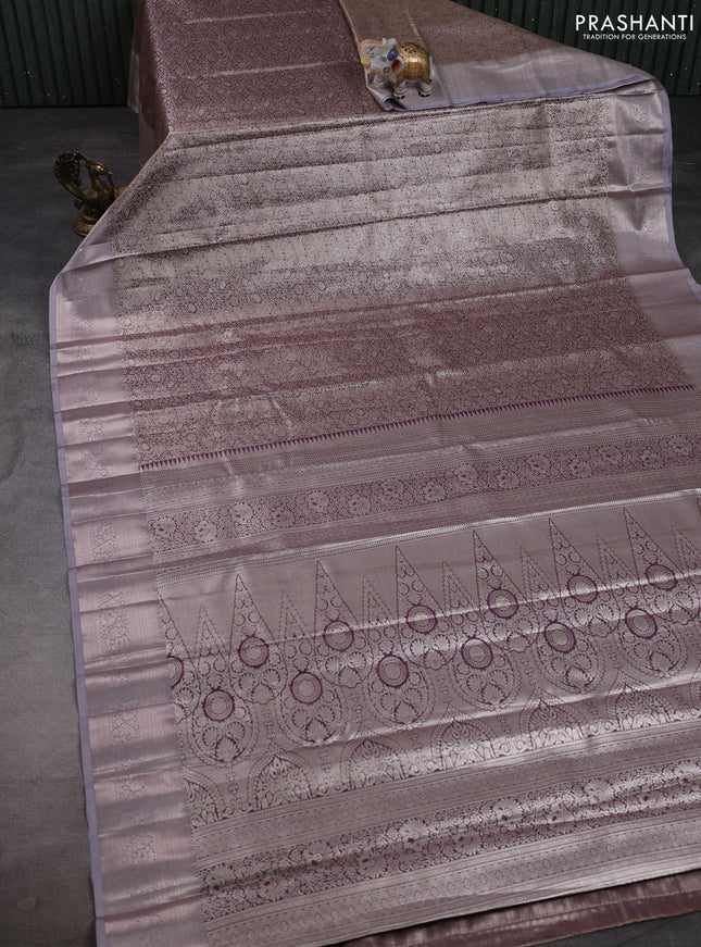 Bangalori tissue silk saree purple shade with allover zari woven brocade weaves and zari woven border