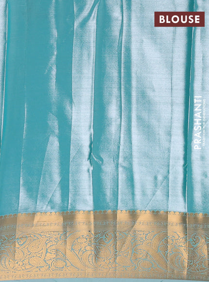 Bangalori tissue silk saree teal green with allover zari woven brocade weaves and zari woven border