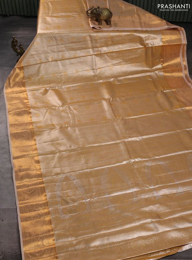 Bangalori tissue silk saree beige with allover zari woven brocade weaves and zari woven border