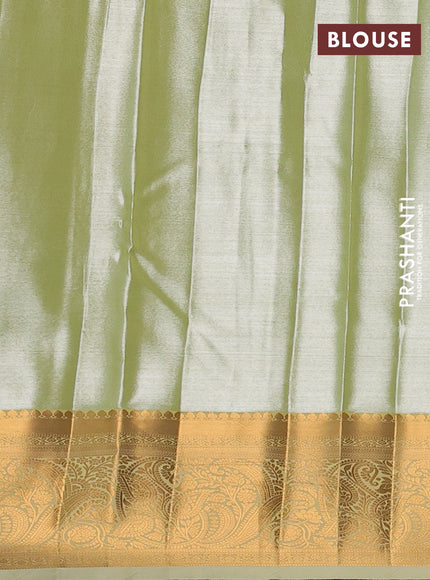Bangalori tissue silk saree pista green and cream with allover zari woven brocade weaves and zari woven border